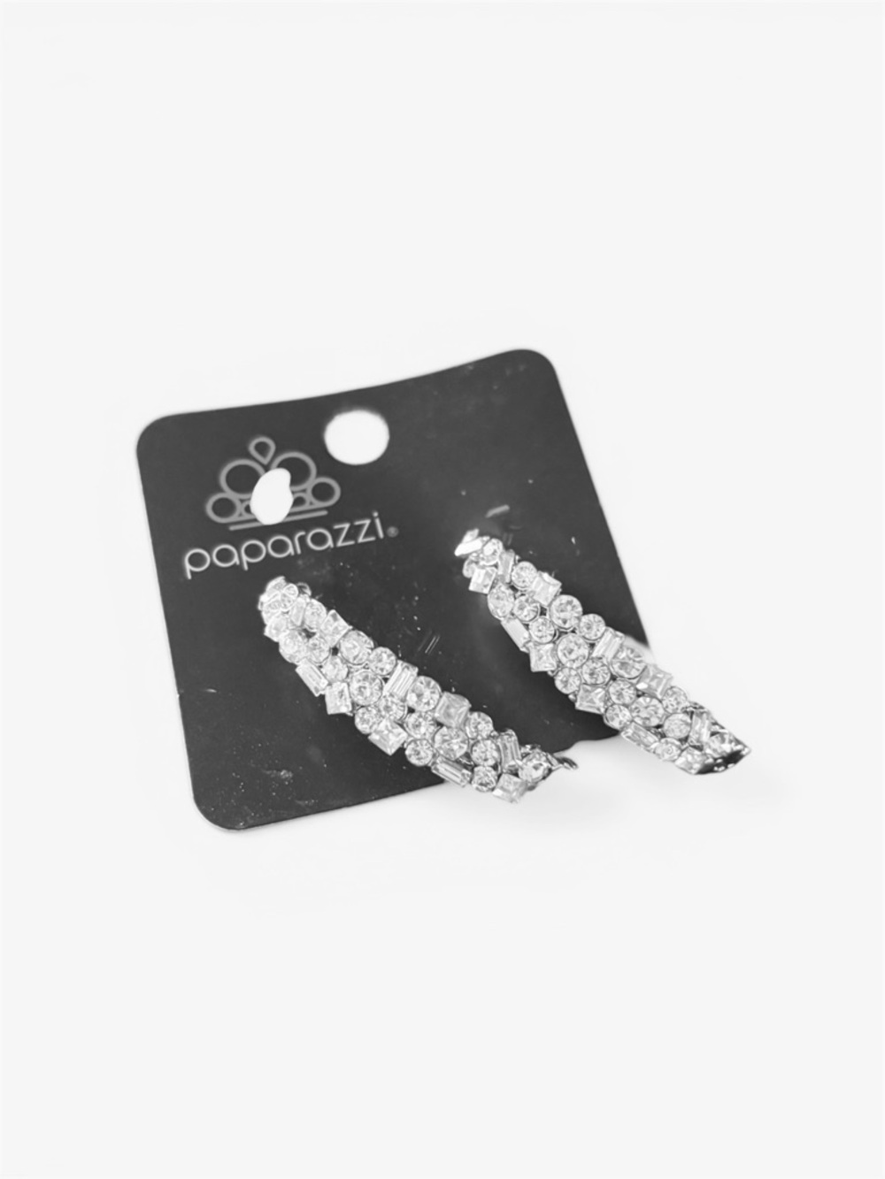 Paparazzi Rhinestone silver tone oval shaped Sparkling Statement Earrings